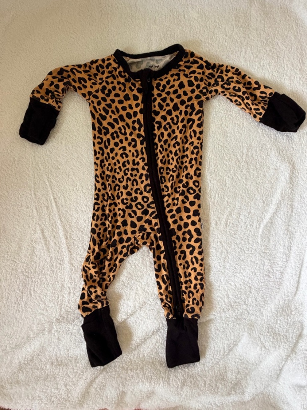 Little Sleepies Leopard Print Zipper Footed Pajamas - Tan and Black